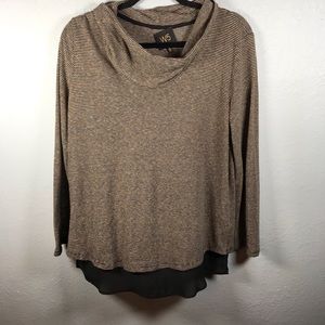 W5 women’s cowl neck stripe top‎ black and gray